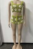 Green Sexy Solid Embroidered Bandage Hollowed Out Patchwork Two Pieces