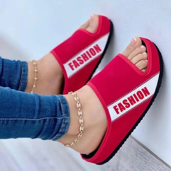 Zapatos cómodos redondos con estampado de letras de retazos casuales de moda roja