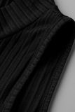 Barboteuse slim noire sexy en patchwork uni avec col à fermeture éclair