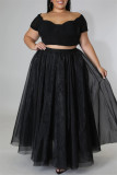 Черная модная повседневная сплошная лоскутная юбка больших размеров