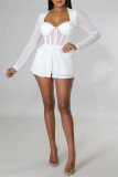 White Fashion Sexy Patchwork See-through Square Collar Long Sleeve Two Pieces