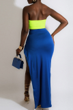 Blue Sexy Solid Patchwork Strapless Sleeveless Two Pieces
