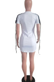 Weiß Casual Street Solid Bandage Patchwork O-Ausschnitt T-Shirt Kleid Kleider