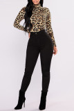 Top a collo alto con stampa leopardata moda casual con stampa leopardata