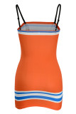 オレンジ色のファッションセクシーなプリント背中の開いたスパゲッティストラップノースリーブのドレスドレス