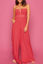 Red Sexy Solid Bandage Patchwork Fold Spaghetti Strap Straight Jumpsuits