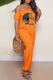 オレンジ色のファッションカジュアルプリントバックレスオフショルダーレギュラージャンプスーツ