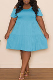 ローズレッドカジュアルソリッドパッチワークフォールドOネックAラインプラスサイズのドレス