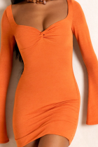 Tangerine Rouge Sexy Solide Patchwork V Cou Jupe Crayon Robes