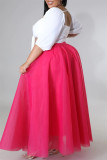 Jupe taille plus décontractée en patchwork uni à la mode rose rouge