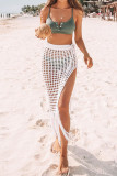 White Sexy Solid Tassel Bandage Hollowed Out Patchwork Swimwears Cover Up