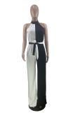 Black White Casual Solid Bandage Halter Straight Jumpsuits