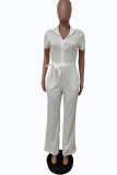 White Fashion Casual Solid Patchwork Half A Turtleneck Regular Jumpsuits
