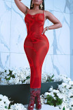 Красный сексуальный принт в стиле пэчворк Прозрачные платья-карандаш на тонких бретельках Платья