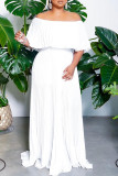 ホワイトファッションカジュアルソリッドバックレスオフショルダープリーツドレス