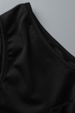 ディープブルーセクシーソリッドリップドホローアウトパッチワーク斜めカラーペンシルスカートドレス