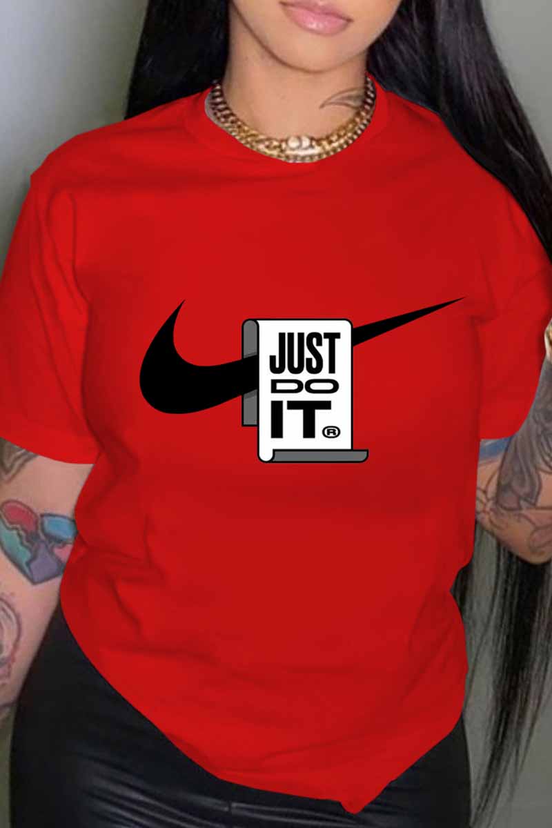 

Red Fashion Street Print Letter O Neck T-Shirts