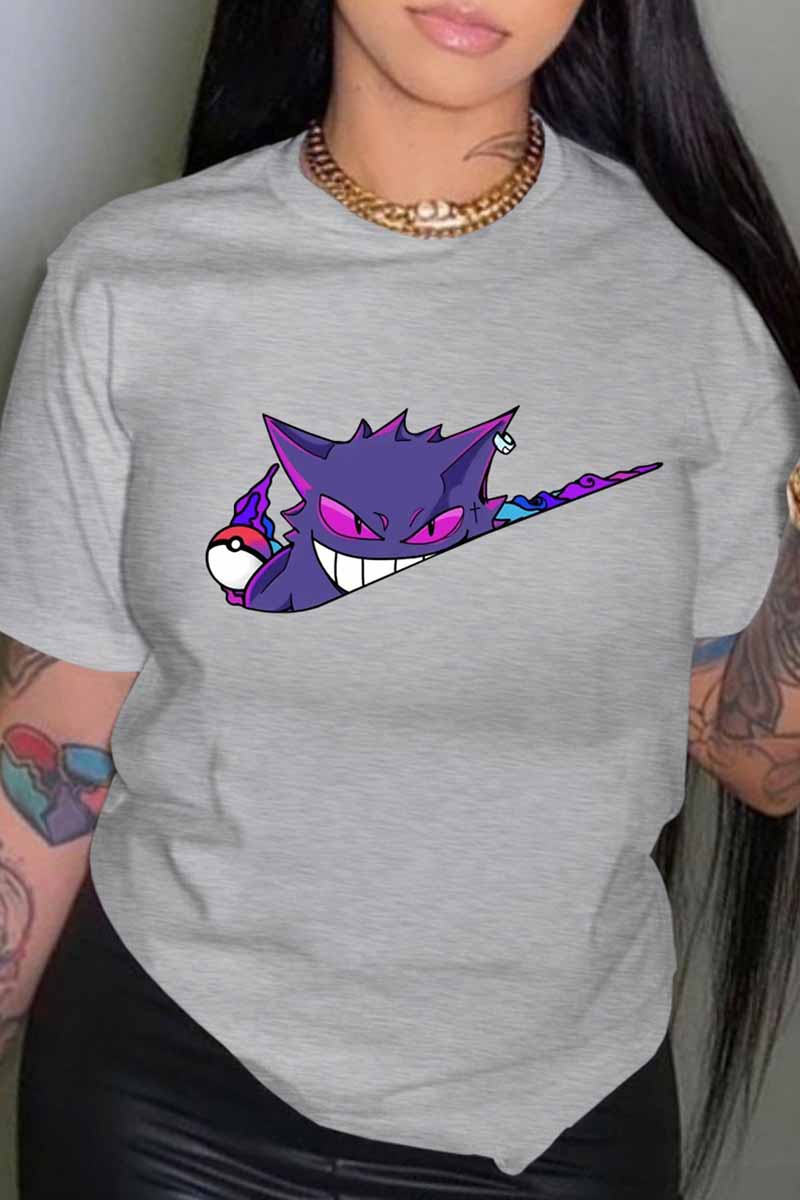 

Grey Fashion Street Print Patchwork O Neck T-Shirts