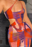 Vestidos de falda de tubo con correa de espagueti de patchwork con estampado sexy de color