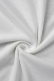Weißes, modisches, lässiges Kleid in Übergröße mit festem V-Ausschnitt und kurzen Ärmeln