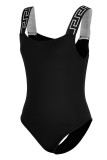 Black Fashion Sexy Solid Patchwork Backless Swimwears (Zonder Paddings)