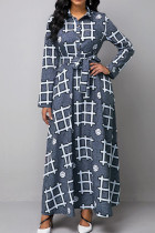 Grijze casual jurk met patchwork-gesp en kraag met kraag