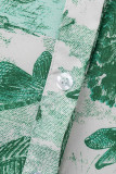 Зеленые повседневные элегантные лоскутные платья с отложным воротником и принтом