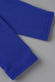 Blå sexig solid urholkad lapptäcke utanför axeln Pencil Skirt Klänningar