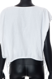 White Fashion Solid Patchwork O Neck T-Shirts