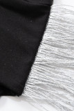 Negro sexy sólido borla patchwork cuello en V manga corta dos piezas