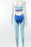 Blauwe sexy patchwork bandage uitgeholde strapless skinny jumpsuits