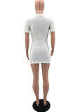 White Casual Solid Patchwork O Neck Pencil Skirt Dresses