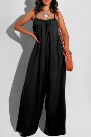 Black Sexy Casual Solid Backless Spaghetti Strap Regular Jumpsuits