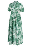Blå Casual Elegant Print Patchwork Turndown-klänningar med krage