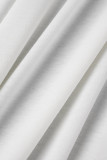Weißes, modisches, lässiges Kleid in Übergröße mit festem V-Ausschnitt und kurzen Ärmeln