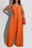Yellow Sexy Casual Solid Backless Spaghetti Strap Regular Jumpsuits