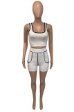 White Fashion Casual Letter Hot Drilling Patchwork U Neck Sleeveless Two Pieces