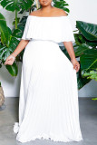 ホワイトファッションカジュアルソリッドバックレスオフショルダープリーツドレス