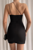 Черные сексуальные однотонные лоскутные платья-юбки-карандаш на тонких бретелях