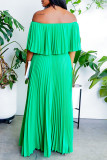 Green Fashion Casual Solid Backless Off the Shoulder Pleated Dresses