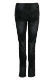 Черные модные повседневные однотонные рваные лоскутные джинсы скинни с высокой талией