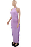 Purple Fashion Casual Solid Tassel Patchwork O Neck Sleeveless Dress