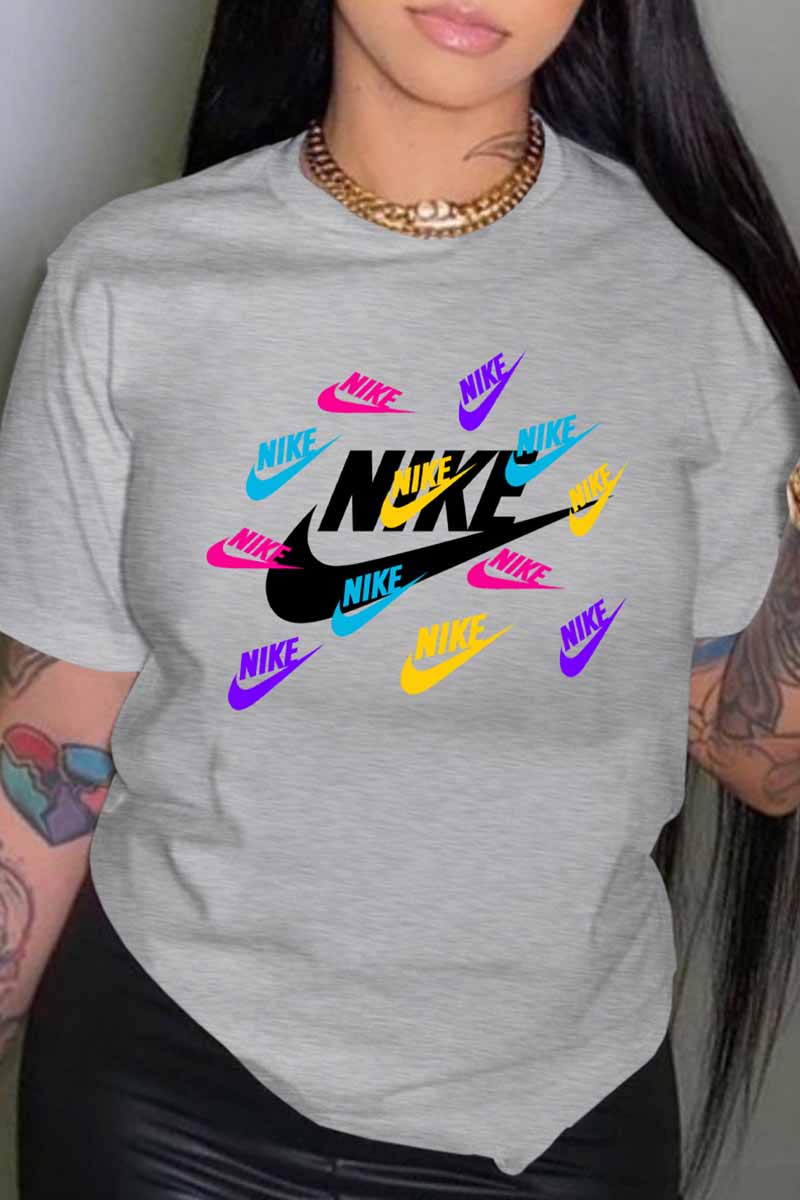 

Grey Fashion Street Print Letter O Neck T-Shirts