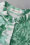 Robes à col rabattu en patchwork imprimé décontracté vert