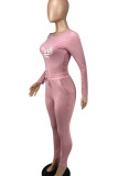Розовый сексуальный принт в стиле пэчворк с круглым вырезом и длинным рукавом из двух частей
