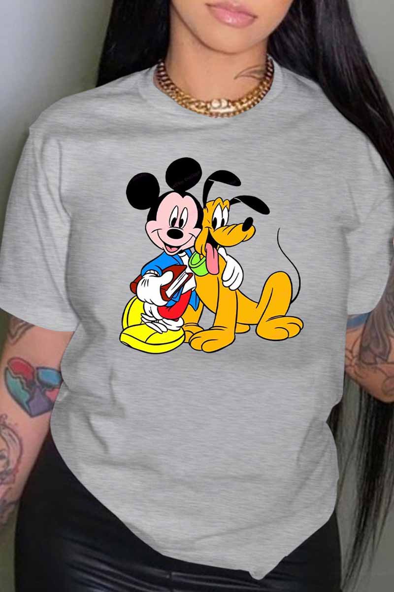 

Grey Fashion Casual Character O Neck T-Shirts