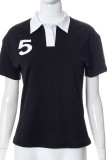 Camisetas con cuello vuelto de retazos con estampado informal negro