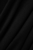Schwarzes, modisches, lässiges Kleid in Übergröße mit festem V-Ausschnitt und kurzen Ärmeln