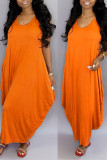 Vestido largo con cuello en U de patchwork sólido informal naranja Vestidos