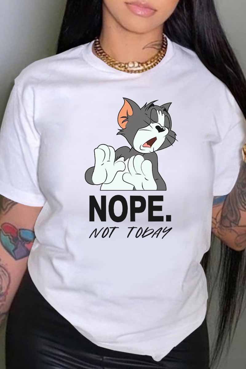 

White Fashion Street Character Letter O Neck T-Shirts